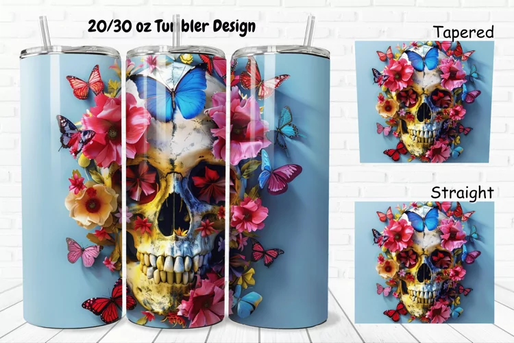 3D Skull Butterflies 20/30oz Skinny Tumbler