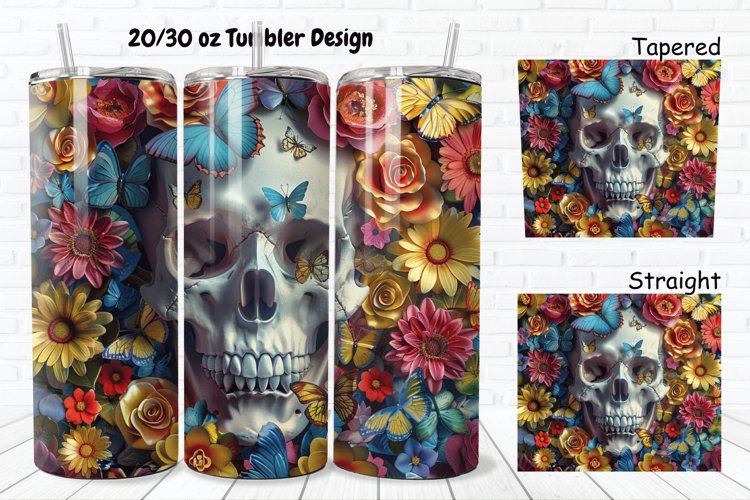 3D Skull Butterflies 20/30oz Skinny Tumbler example image 1