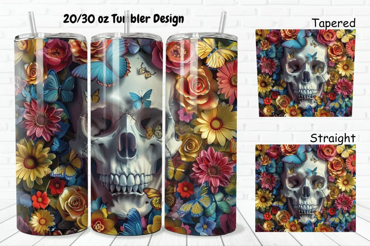 3D Skull Butterflies 20/30oz Skinny Tumbler