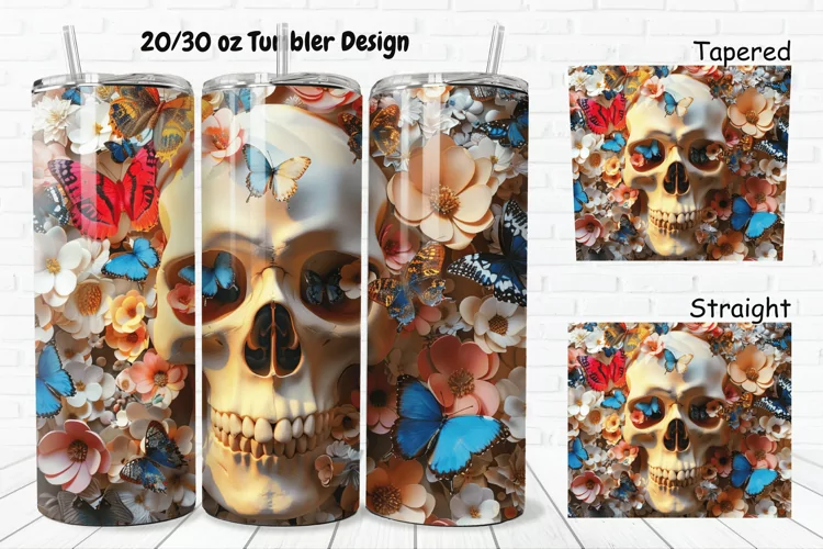 3D Skull Butterflies 20/30oz Skinny Tumbler