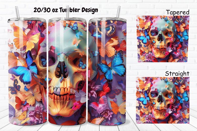 3D Skull Butterflies 20/30oz Skinny Tumbler example image 1