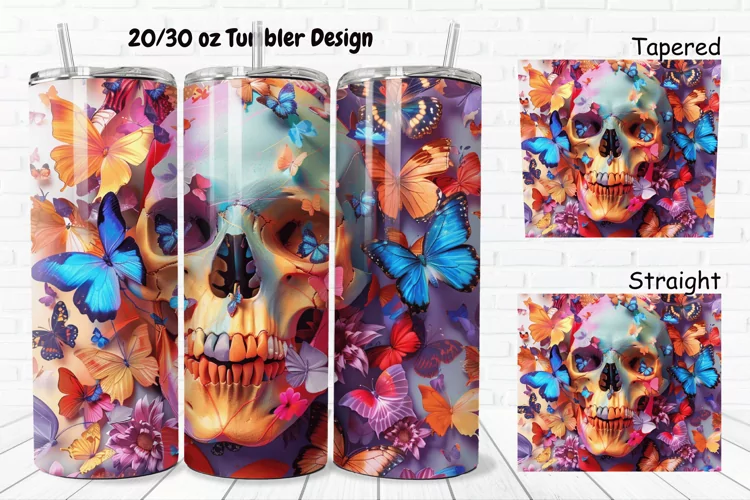 3D Skull Butterflies 20/30oz Skinny Tumbler