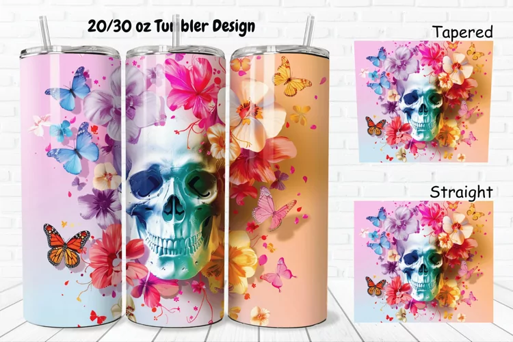 3D Skull Butterflies 20/30oz Skinny Tumbler