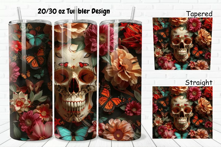 3D Skull Butterflies 20/30oz Skinny Tumbler