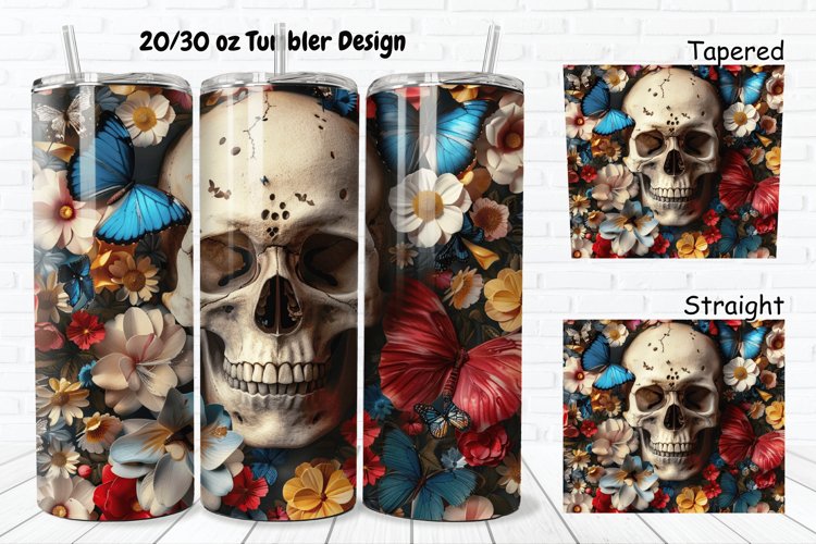 3D Skull Butterflies 20/30oz Skinny Tumbler