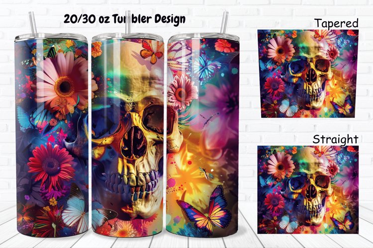3D Skull Butterflies 20/30oz Skinny Tumbler example image 1