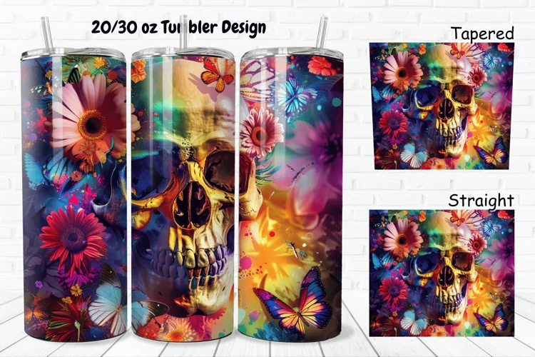 3D Skull Butterflies 20/30oz Skinny Tumbler