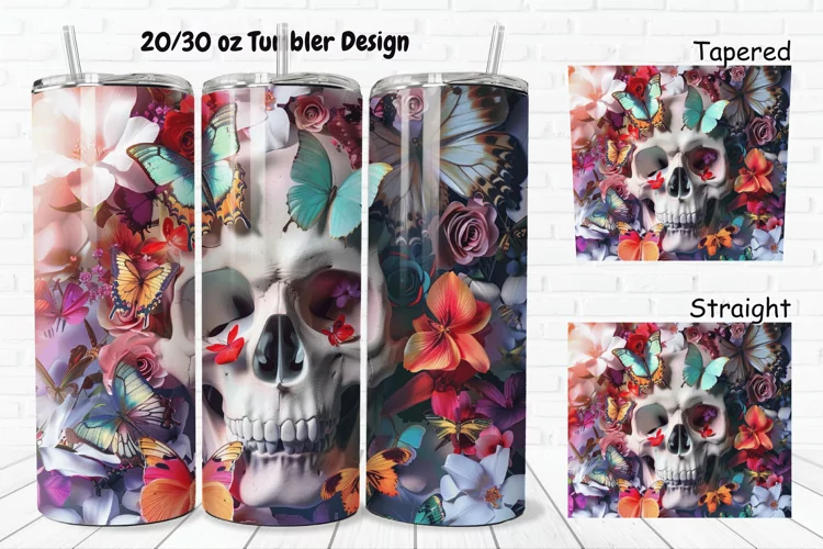 3D Skull Butterflies 20/30oz Skinny Tumbler