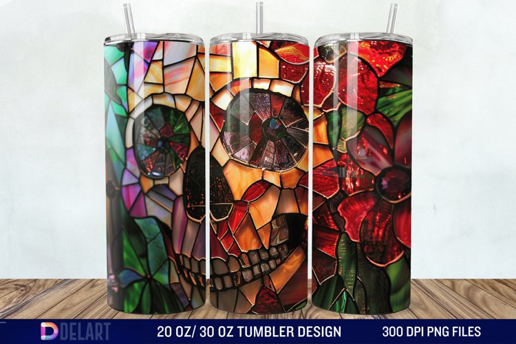 3D Skull Flowers Stained Glass Tumbler Wrap