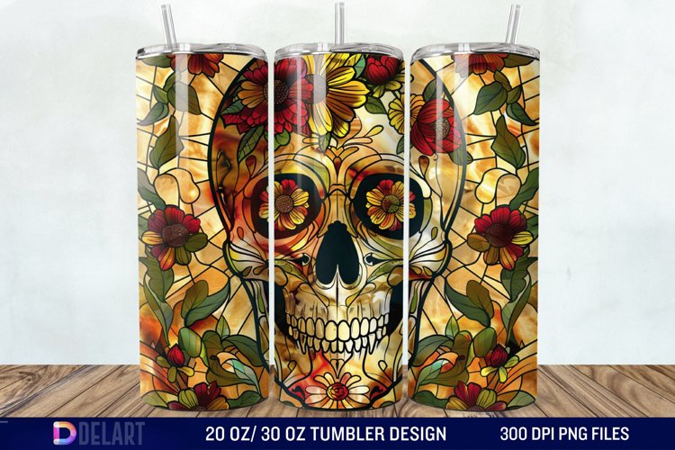 3D Skull Flowers Stained Glass Tumbler Wrap