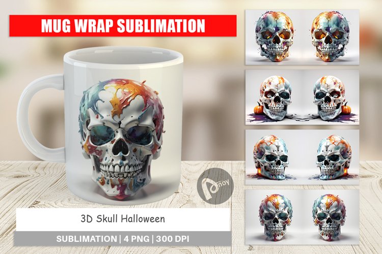 Mug Wrap Design 3D Skull Halloween