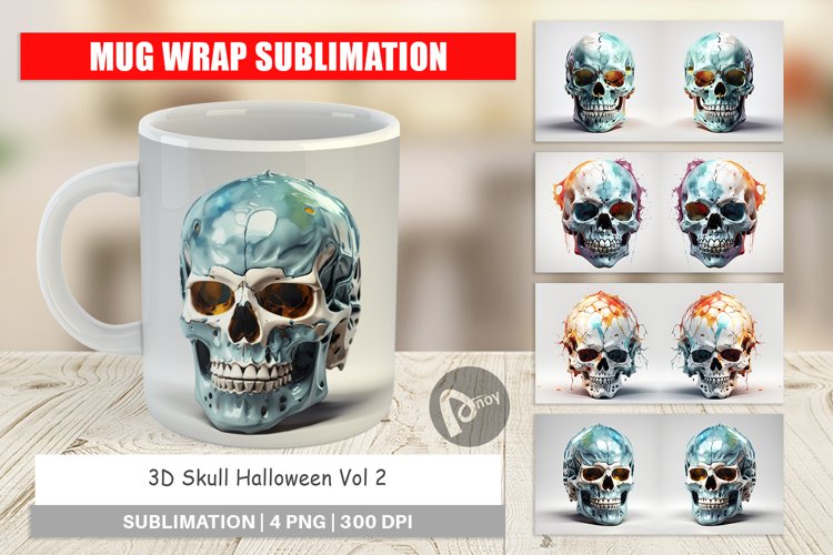 Mug Wrap Design 3D Skull Halloween