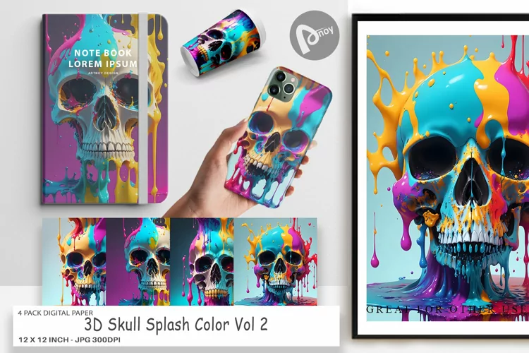 Digital Paper 3D Skull Splash Color