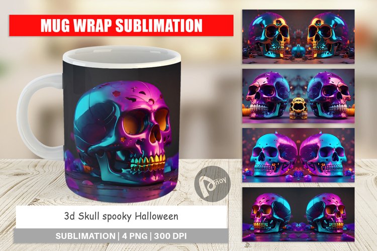 Mug Wrap Design 3D Skull spooky