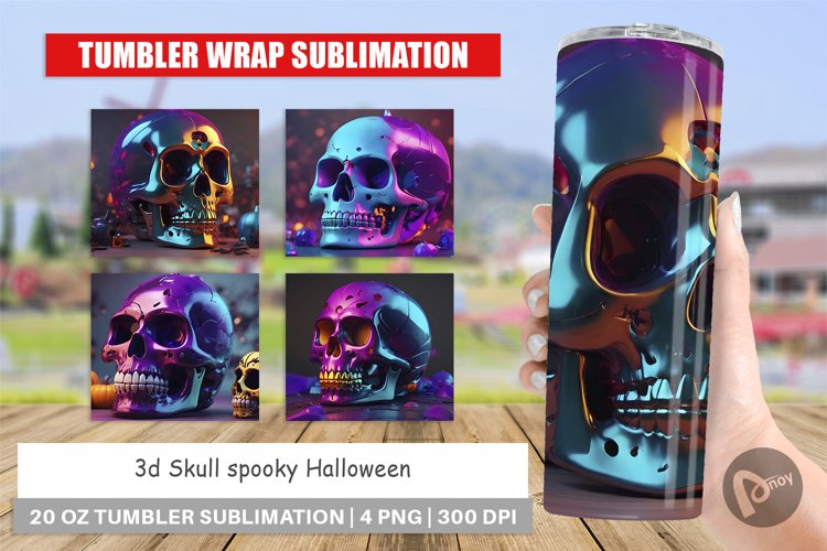 Tumbler Sublimation Wrap 3D Skull spooky