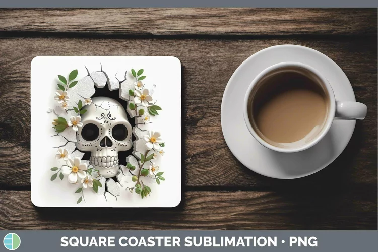 3D Skull Square Coaster Sublimation Coaster Designs
