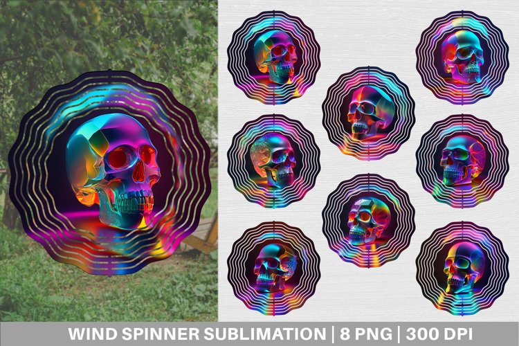 3D skulls Neon light Wind Spinner | Sublimation Spinner example image 1