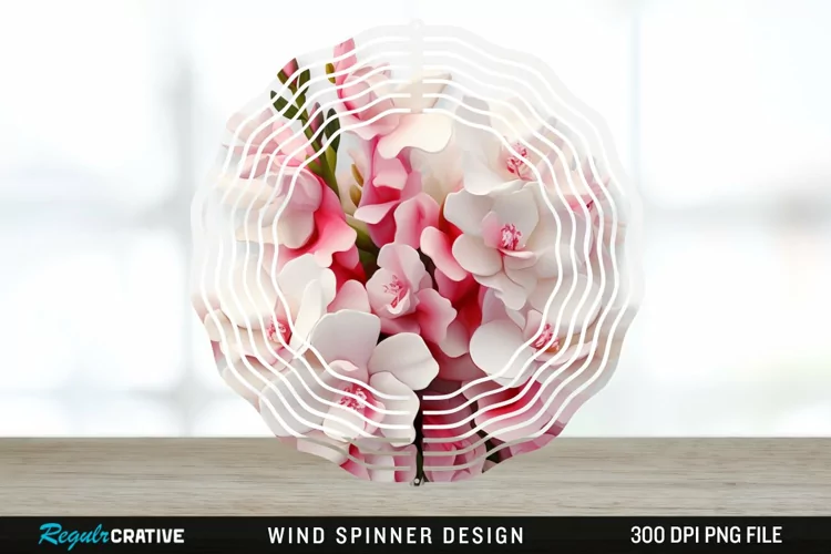 3D Snapdragon Flowers Wind Spinner Sublimation Design PNG