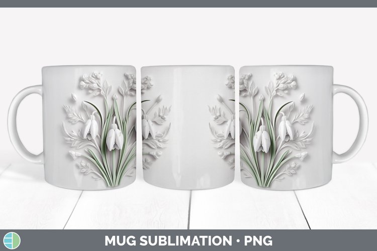 3D Snowdrop Flowers Mug Wrap | Sublimation Coffee Cup Design