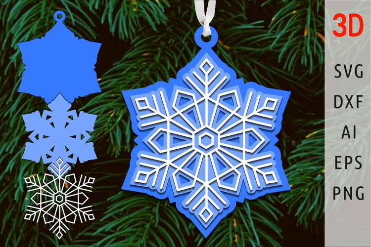 3d snowflake svg Christmas ornament svg layered papercut