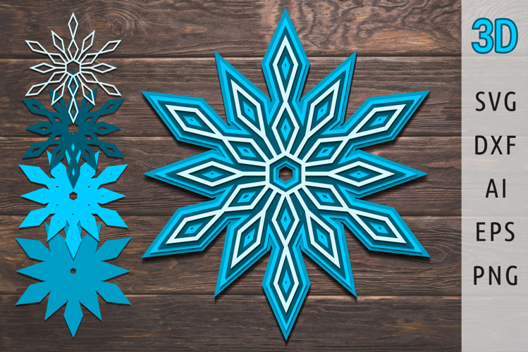 3d snowflake svg Christmas ornament svg layered papercut