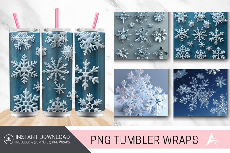 3D Snowflakes Christmas Tumbler wrap