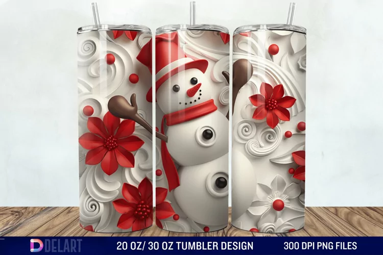 3D Snowman Flower Tumbler Wrap