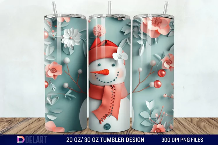 3D Snowman Flower Tumbler Wrap