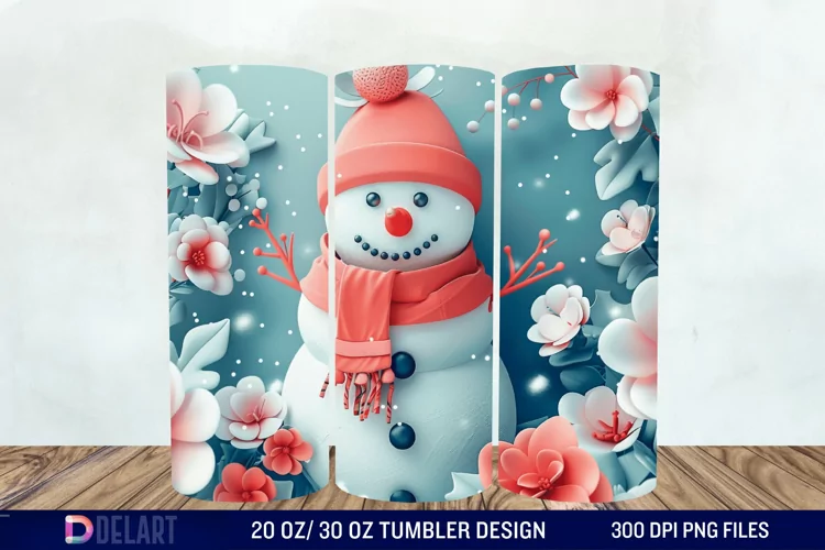 3D Snowman Flower Tumbler Wrap