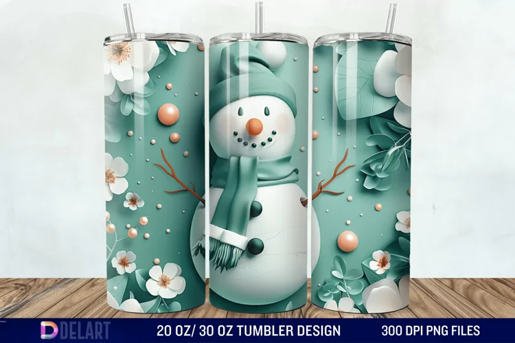 3D Snowman Flower Tumbler Wrap