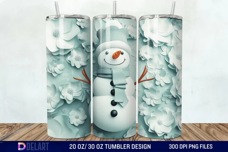 3D Snowman Flower Tumbler Wrap