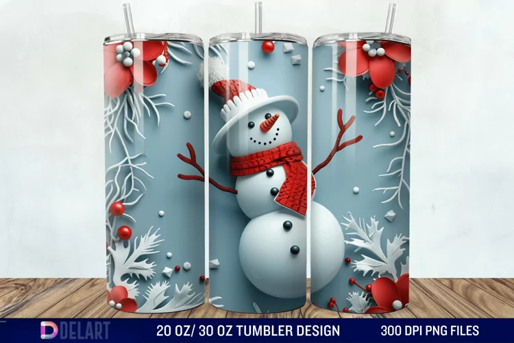 3D Snowman Flower Tumbler Wrap