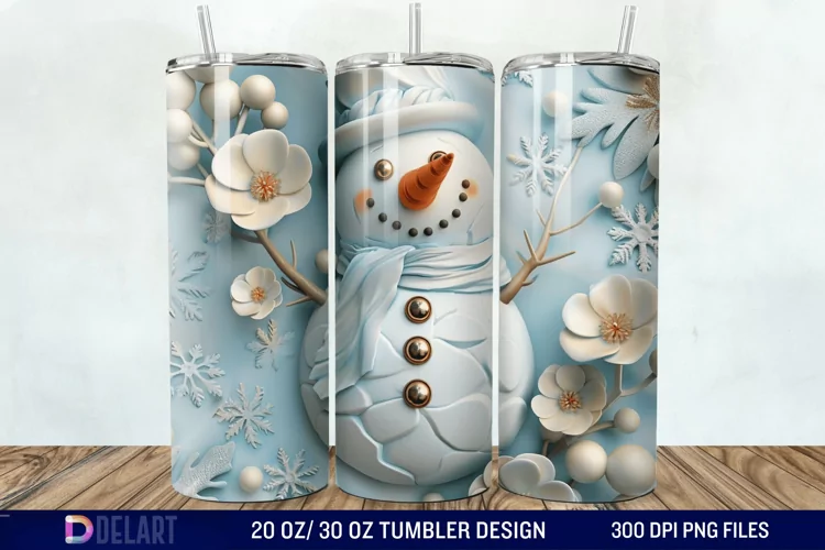 3D Snowman Flower Tumbler Wrap