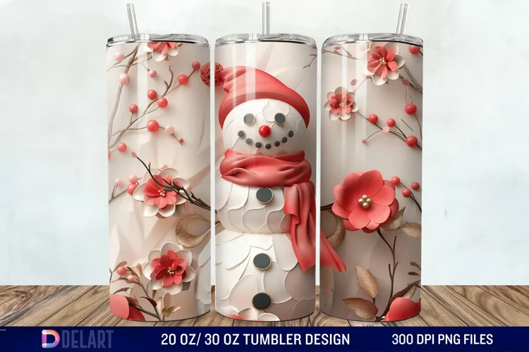 3D Snowman Flower Tumbler Wrap