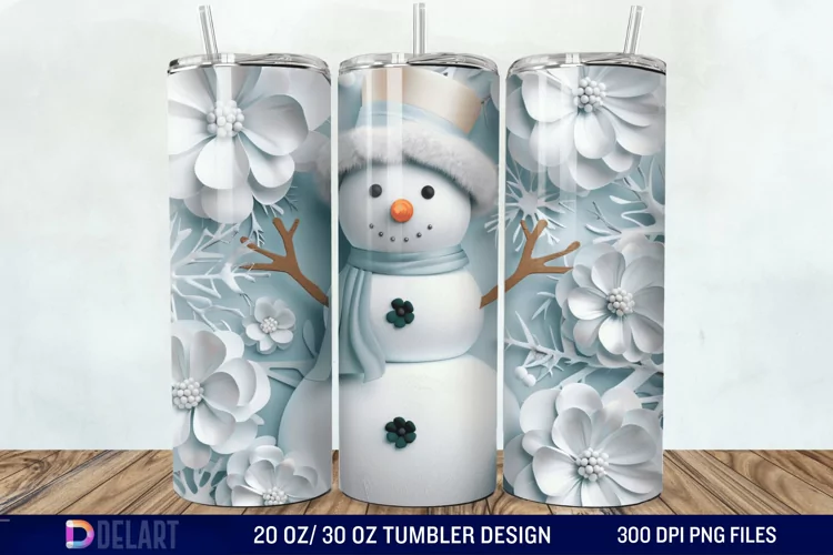 3D Snowman Flower Tumbler Wrap