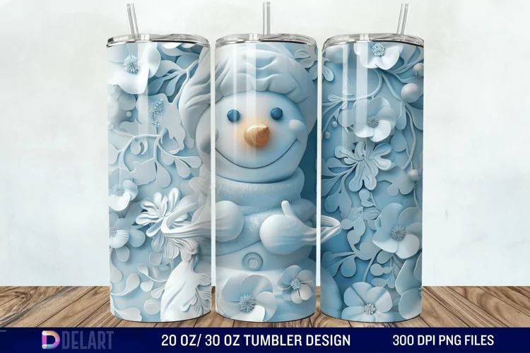 3D Snowman Flower Tumbler Wrap