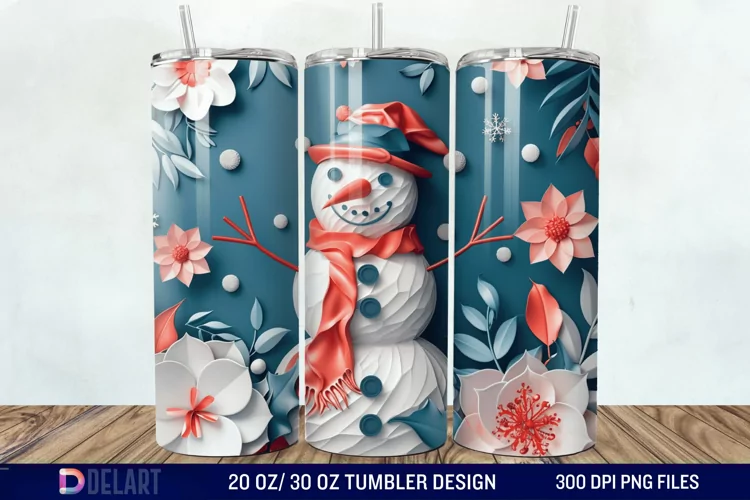 3D Snowman Flower Tumbler Wrap