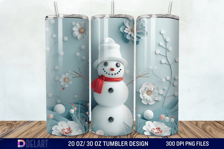 3D Snowman Flower Tumbler Wrap example image 1