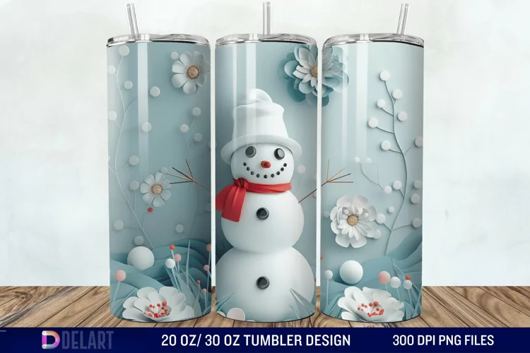 3D Snowman Flower Tumbler Wrap