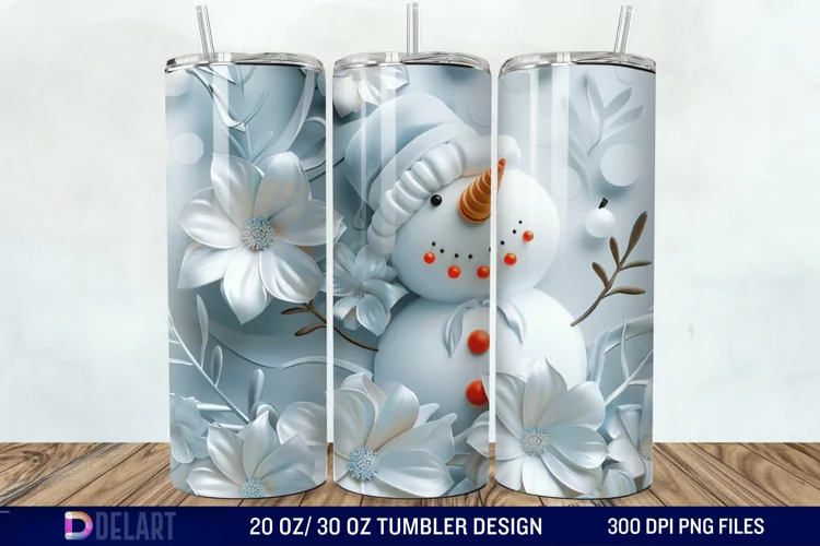 3D Snowman Flower Tumbler Wrap