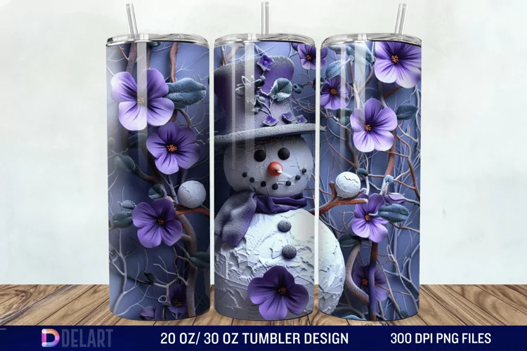 3D Snowman Flower Tumbler Wrap