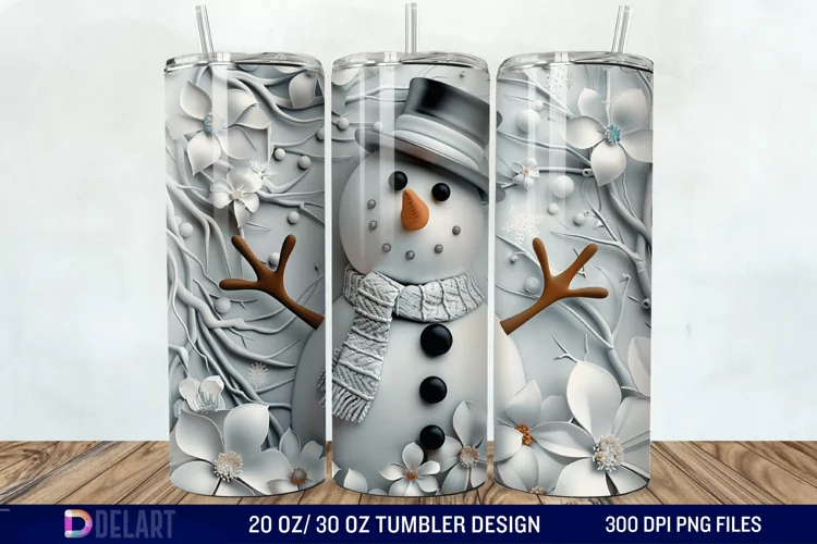 3D Snowman Flower Tumbler Wrap