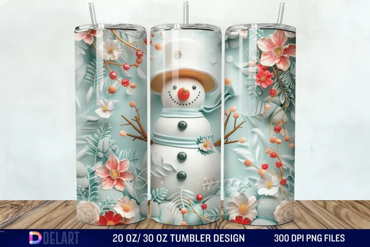3D Snowman Flower Tumbler Wrap