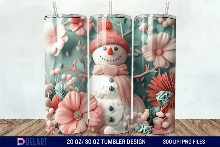 3D Snowman Flower Tumbler Wrap
