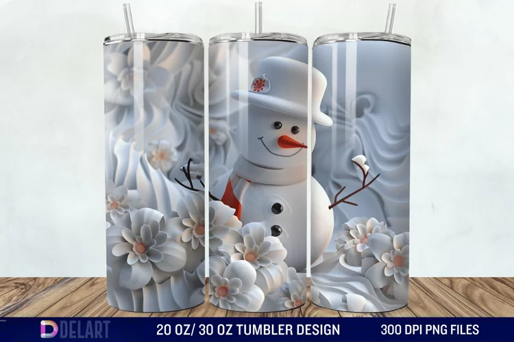 3D Snowman Flower Tumbler Wrap