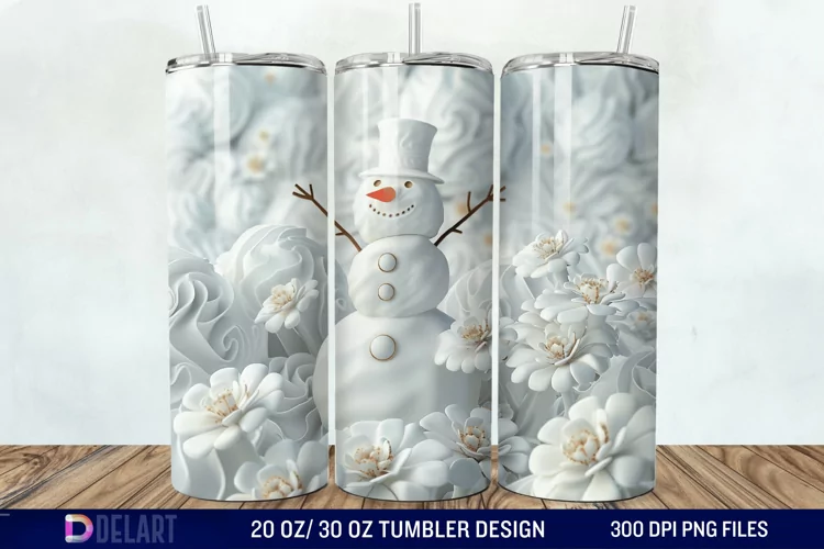 3D Snowman Flower Tumbler Wrap