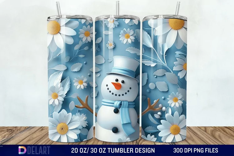 3D Snowman Flower Tumbler Wrap