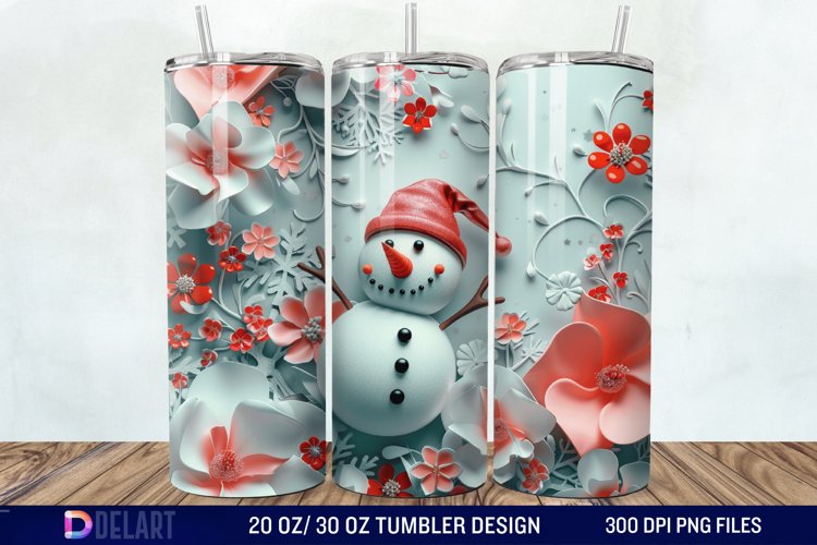 3D Snowman Flower Tumbler Wrap example image 1