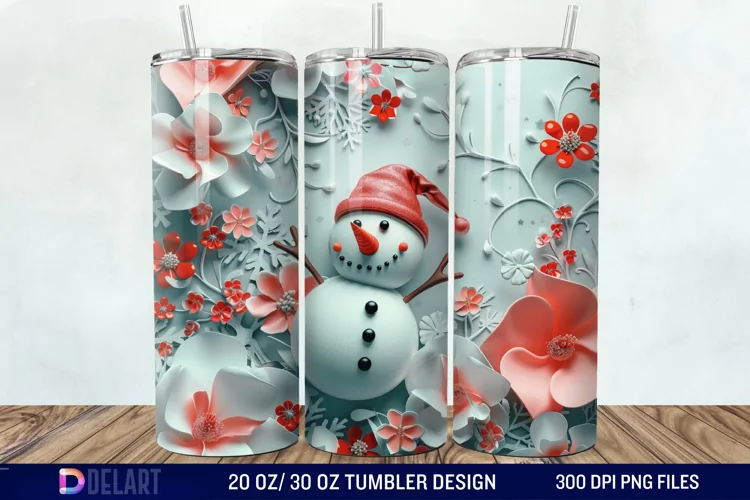 3D Snowman Flower Tumbler Wrap