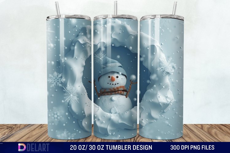 3D Snowman Hole In Snowflakes Tumbler Wrap example image 1